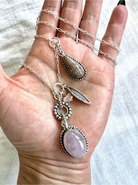 925 WOW! LOVE BOMB! Rose Quartz + Rhodonite Charm Necklace Pendant